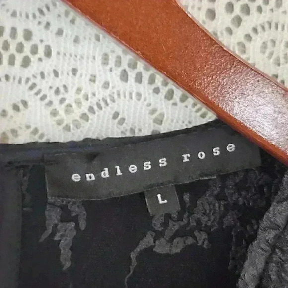 Enless Rose Textured Crinkle Short Balloon sleeve Black Tunic Dress L - Picture 7 of 11